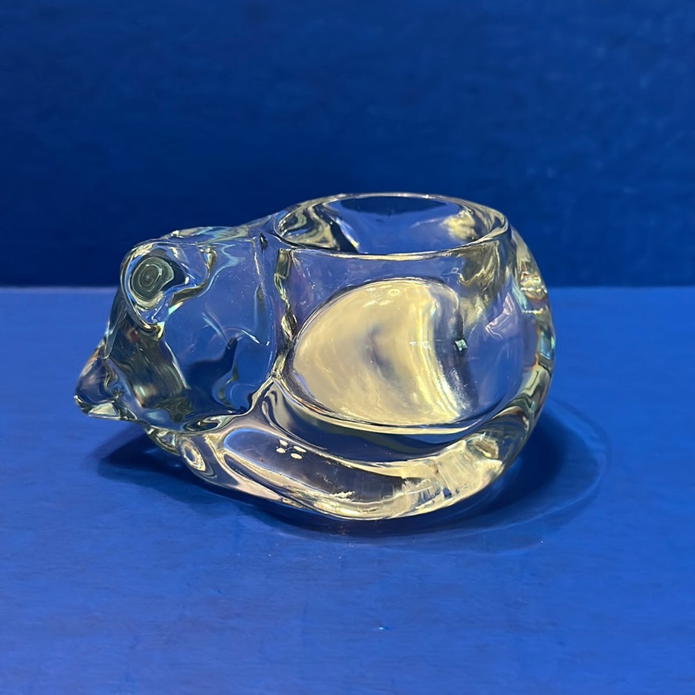 Vintage Indiana Glass Sleeping Cat Crystal Candle Votive
